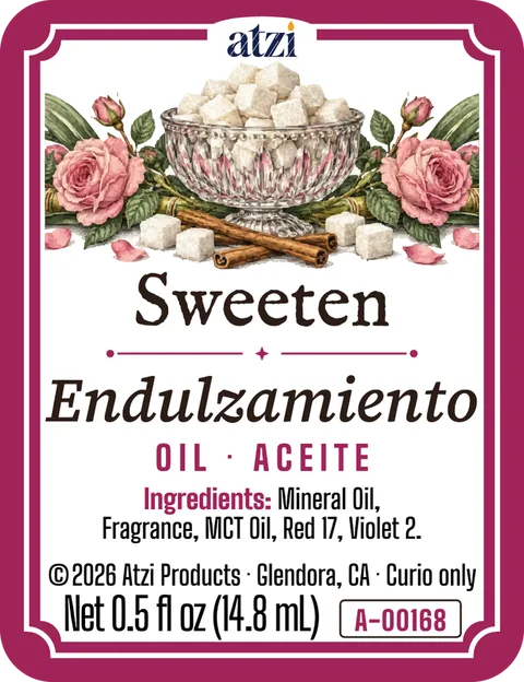 Etiqueta frontal del aceite espiritual Endulzamiento
