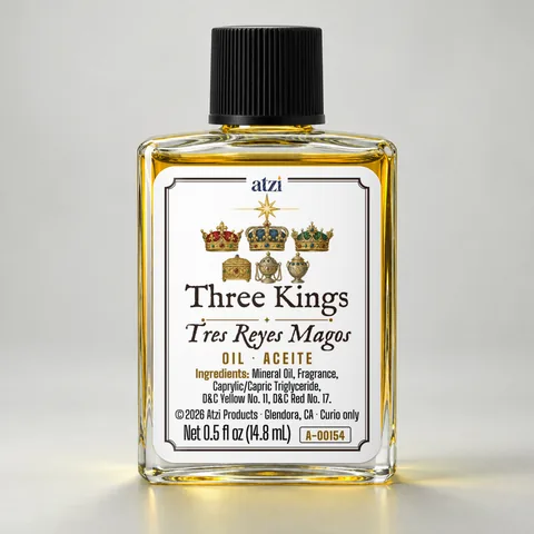 Aceite espiritual Tres Reyes Magos, frasco de ½ onza líquida