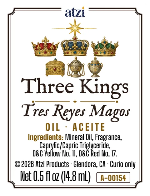 Etiqueta frontal del aceite espiritual Tres Reyes Magos