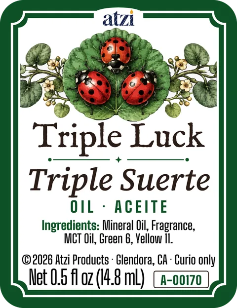 Front label of Triple Luck spiritual oil