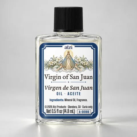 Aceite espiritual Virgen de San Juan, frasco de ½ onza líquida