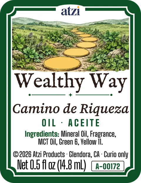 Front label of Wealthy Way spiritual oil