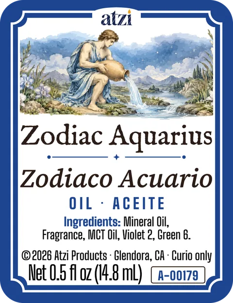 Front label of Zodiac Aquarius spiritual oil