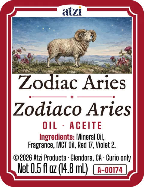 Front label of Zodiac Aries spiritual oil