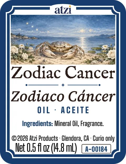 Front label of Zodiac Cancer spiritual oil