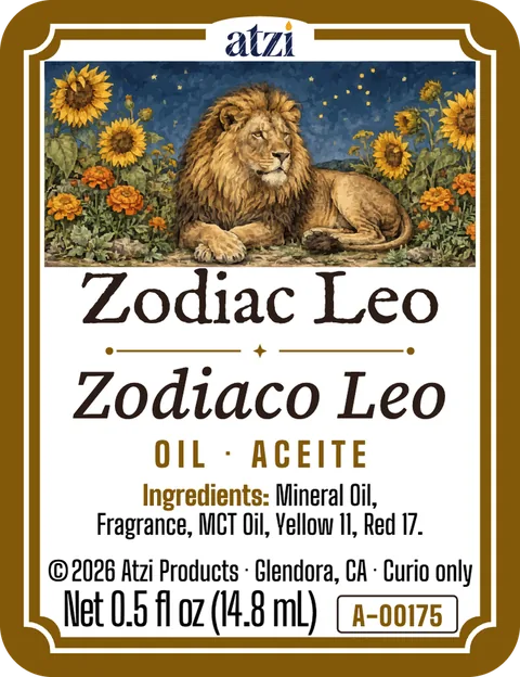 Front label of Zodiac Leo spiritual oil