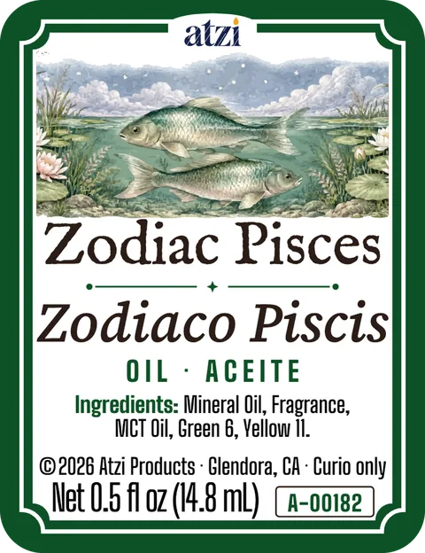 Front label of Zodiac Pisces spiritual oil