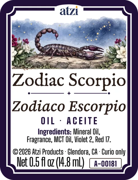 Front label of Zodiac Scorpio spiritual oil