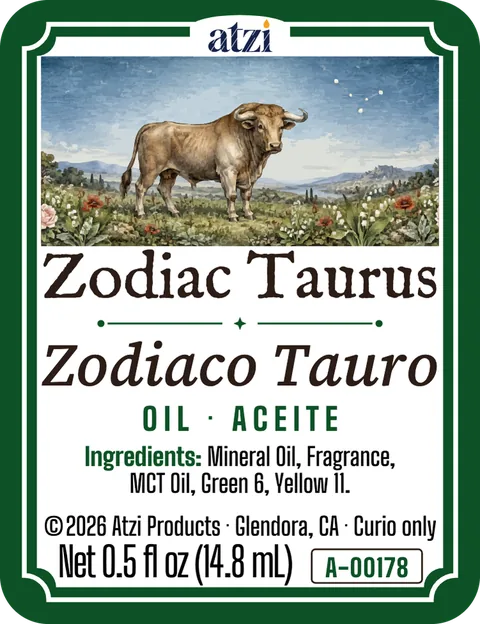 Front label of Zodiac Taurus spiritual oil