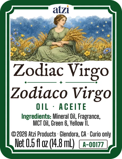 Front label of Zodiac Virgo spiritual oil